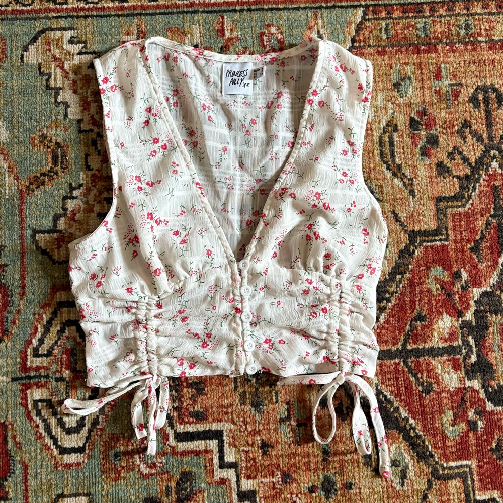 Floral Princess Polly Button Up Cropped Tank Blouse